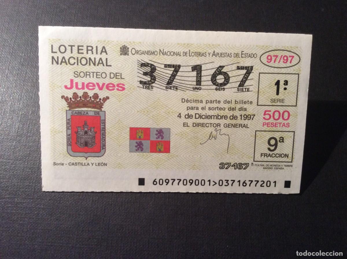 National Spanish Lottery: DECIMO LOTERIA JUEVES N&ordm; 37167 SORTEO 97 A&Ntilde;O 1997. SORIA