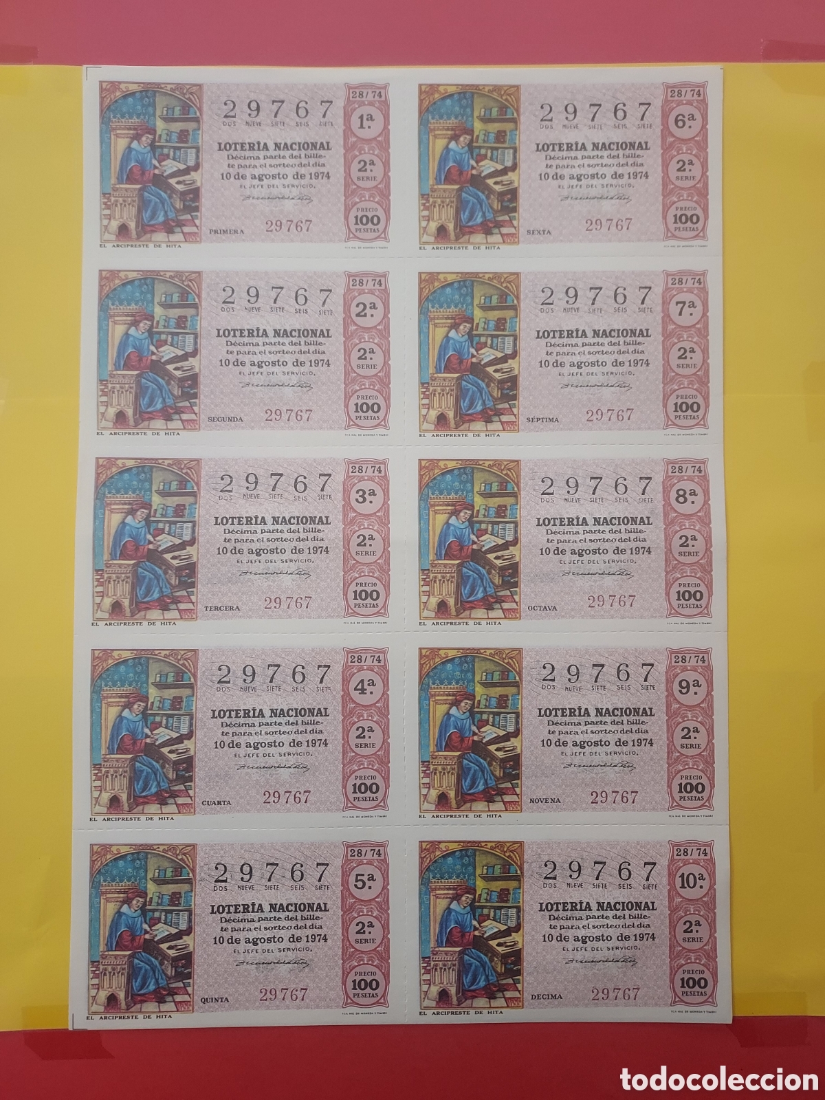 Loterie Nationale: A&Ntilde;O 1974 SORTEO 28 BILLETE DE 10 DECIMOS LOTER&Iacute;A NACIONAL DEL S&Aacute;BADO