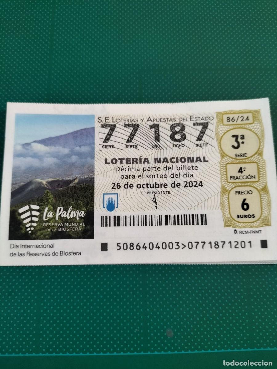Nationale spanische Lotterie: 1 D&Eacute;CIMO LOTERIA SABADO - 26 OCTUBRE 2024 - 86/24 ISLA DE LA PALMA RESERVA BIOSFERA