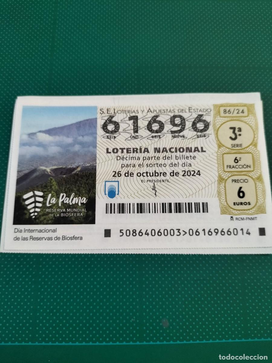Nationale spanische Lotterie: 1 D&Eacute;CIMO LOTERIA SABADO - 26 OCTUBRE 2024 - 86/24 ISLA DE LA PALMA RESERVA BIOSFERA