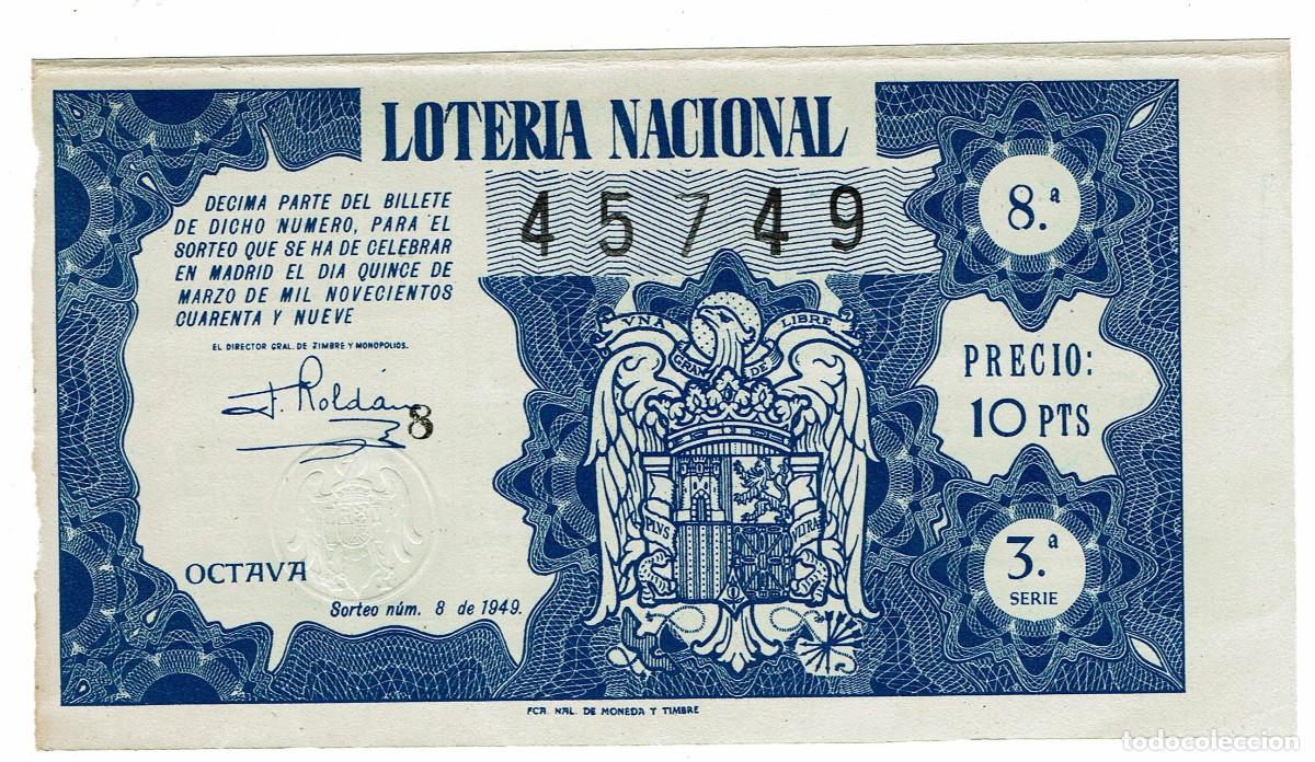 National Spanish Lottery: D&eacute;cimo Loteria Nacional / Sorteo 8 de 1949 / Administraci&oacute;n calle Mayor / Reus / 45749 / NOVENA