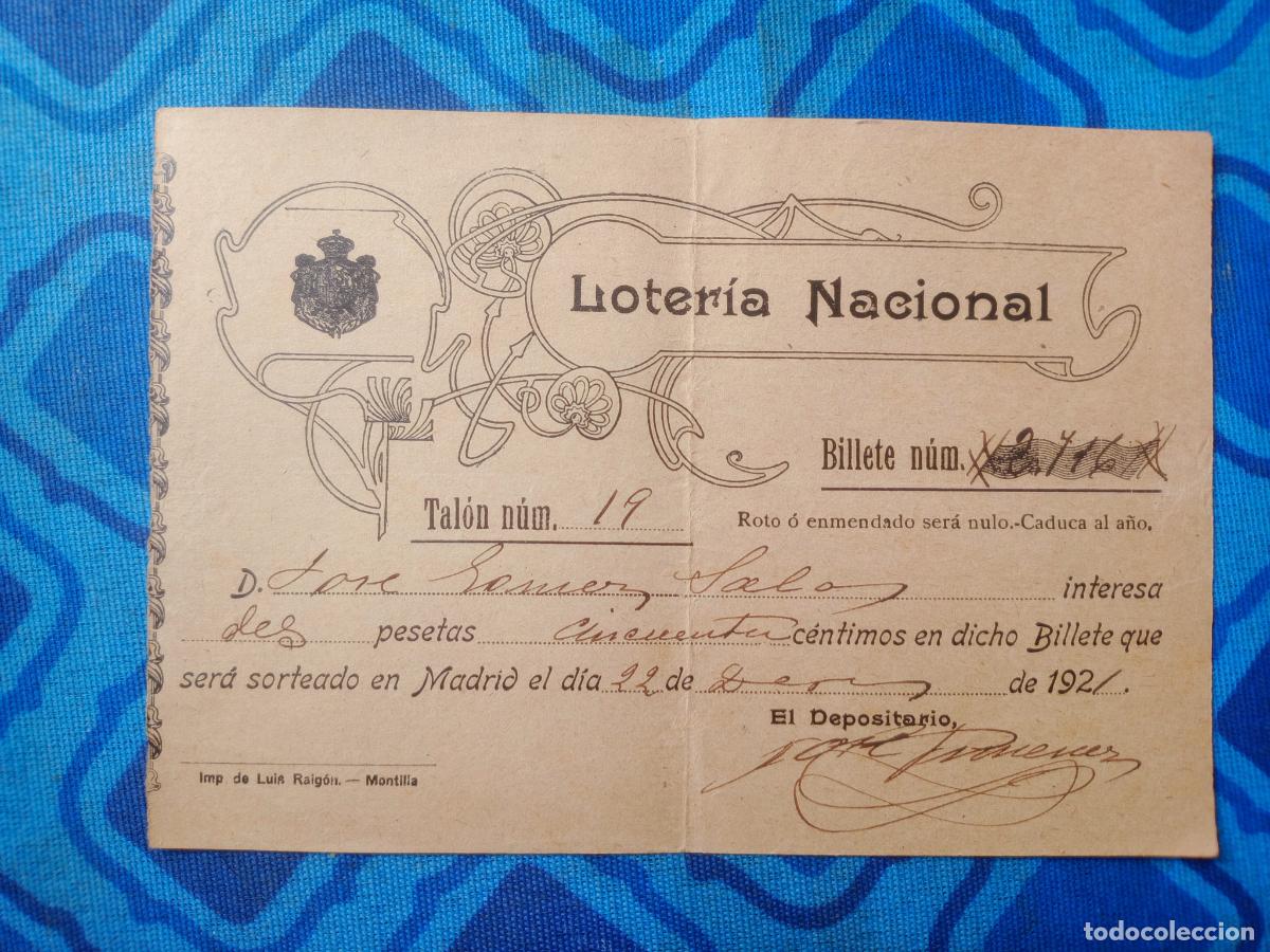 Loter&iacute;a nacional: Loter&iacute;a Nacional. Participaci&oacute;n de 1921, impreso en Montilla