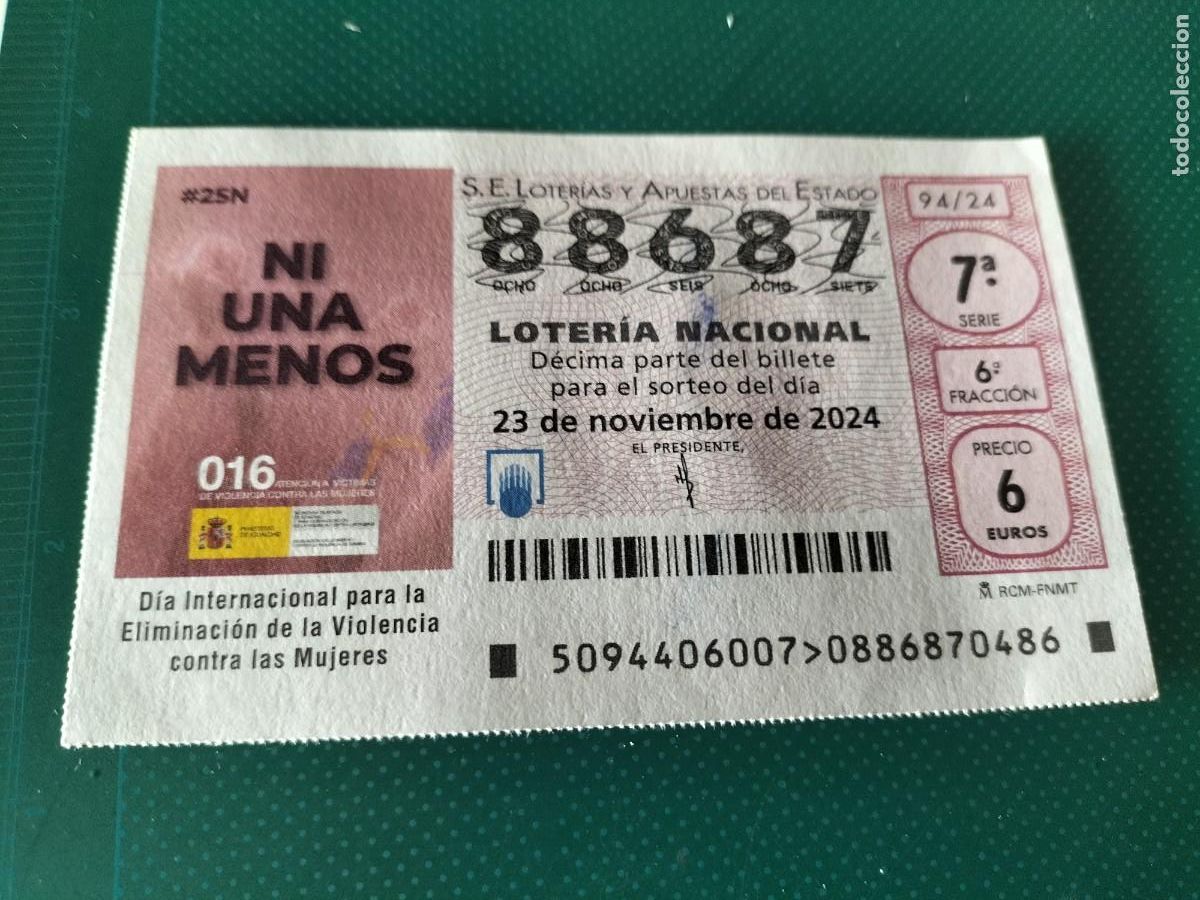 Loterie Nationale: 1 D&Eacute;CIMO LOTERIA SABADO - 23 NOVIEMBRE 2024 - 94/24 - DIA INTERNACIONAL ELIMINACION VIOLENCIA MUJER