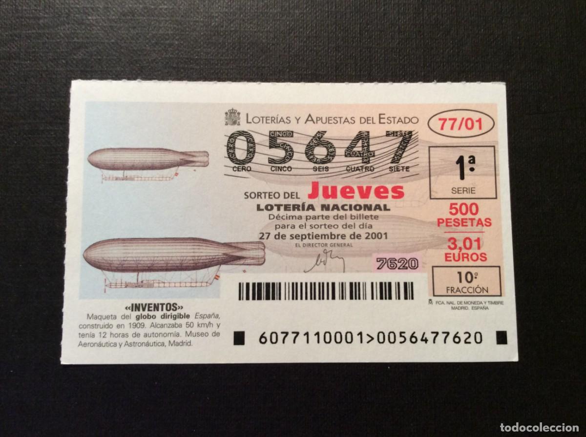 National Spanish Lottery: DECIMO LOTERIA JUEVES N&ordm; 05647 SORTEO 77 A&Ntilde;O 2001