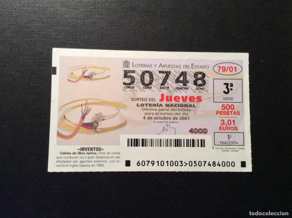 National Spanish Lottery: DECIMO LOTERIA JUEVES N&ordm; 50748 SORTEO 79 A&Ntilde;O 2001
