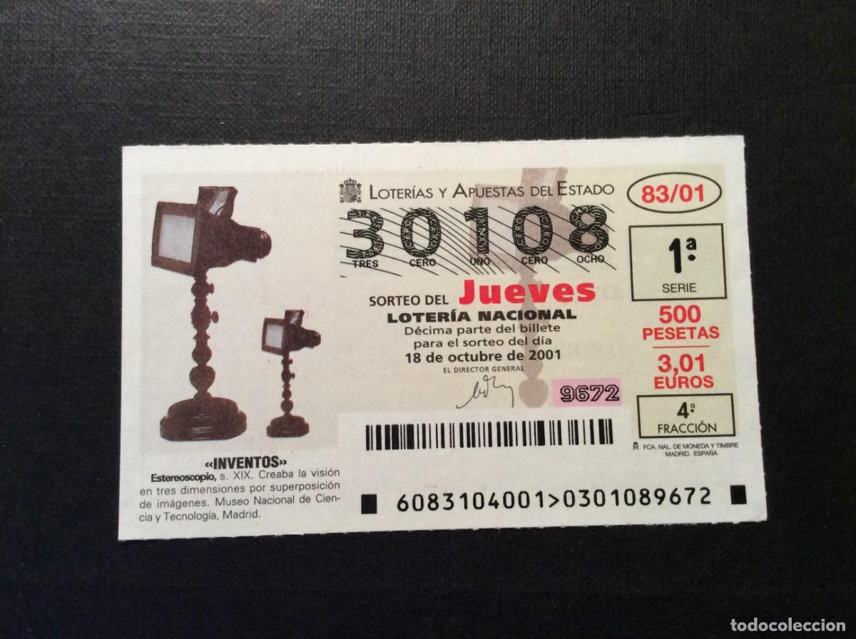 National Spanish Lottery: DECIMO LOTERIA JUEVES N&ordm; 30108 SORTEO 83 A&Ntilde;O 2001