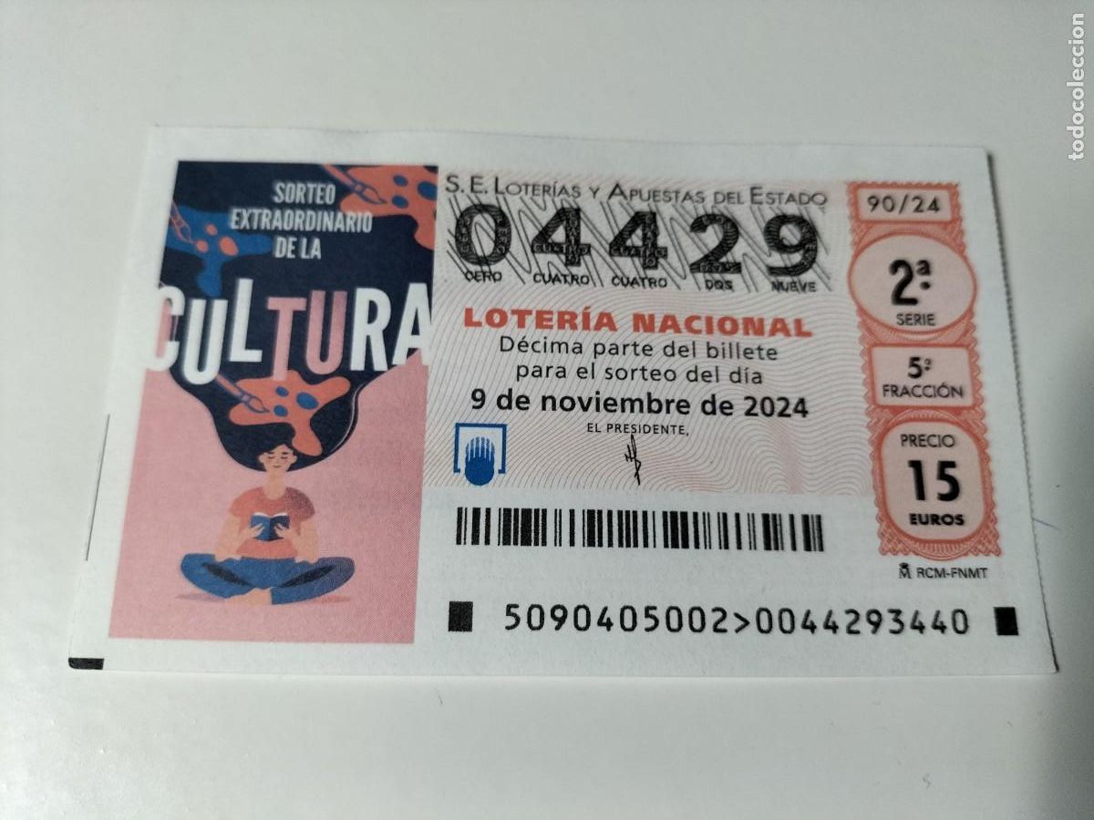 Loterie Nationale: 1 D&Eacute;CIMO LOTERIA SABADO 9 NOVIEMBRE 2024 - 90/24 SORTEO EXTRAORDINARIO CULTURA
