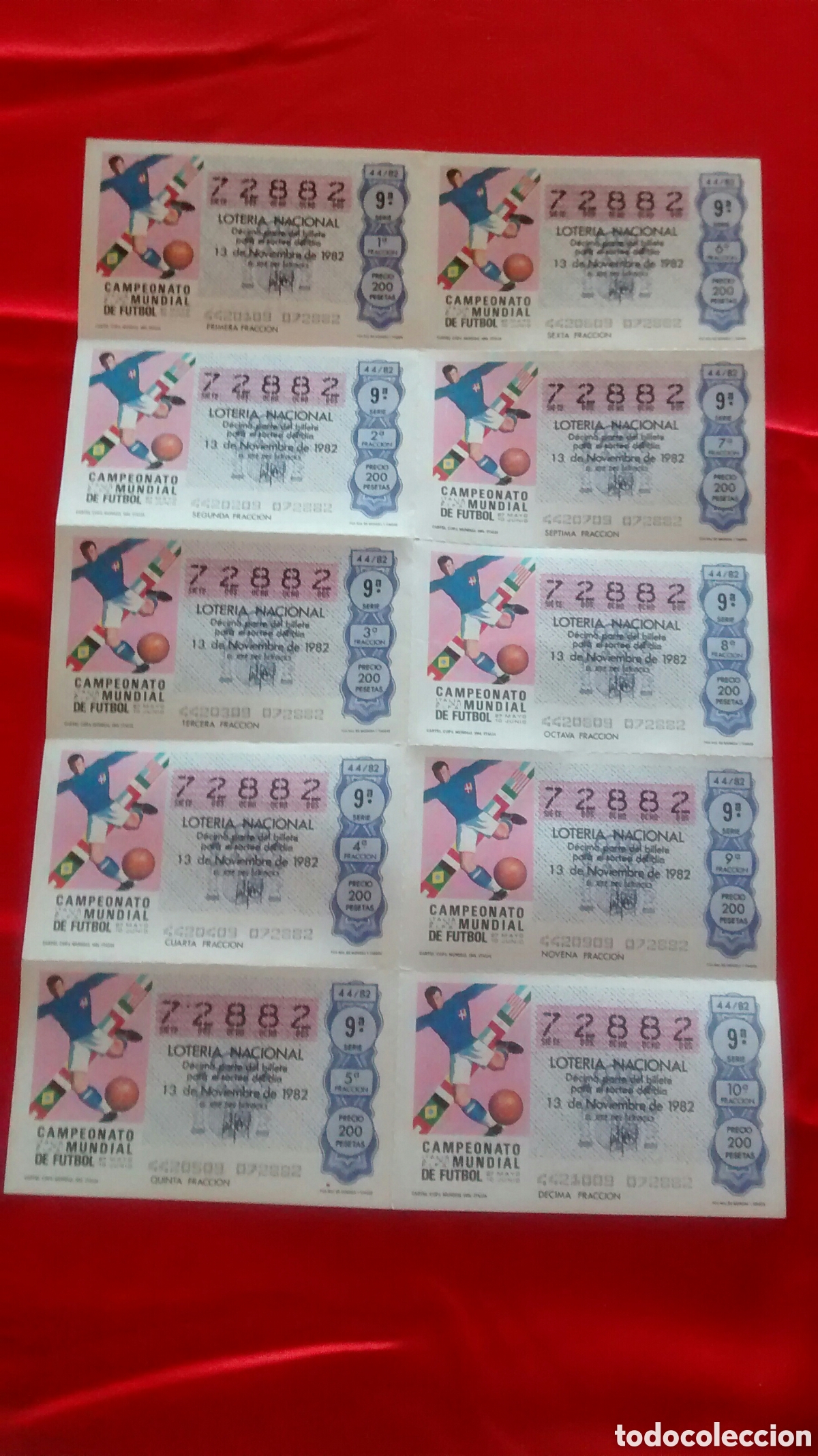 Loter&iacute;a nacional: BILLETE DE LA LOTERIA NACIONAL. SORTEO 13 NOVIEMBRE 1982 44/82 CARTEL COPA MUNDIAL 1934 ITALIA.