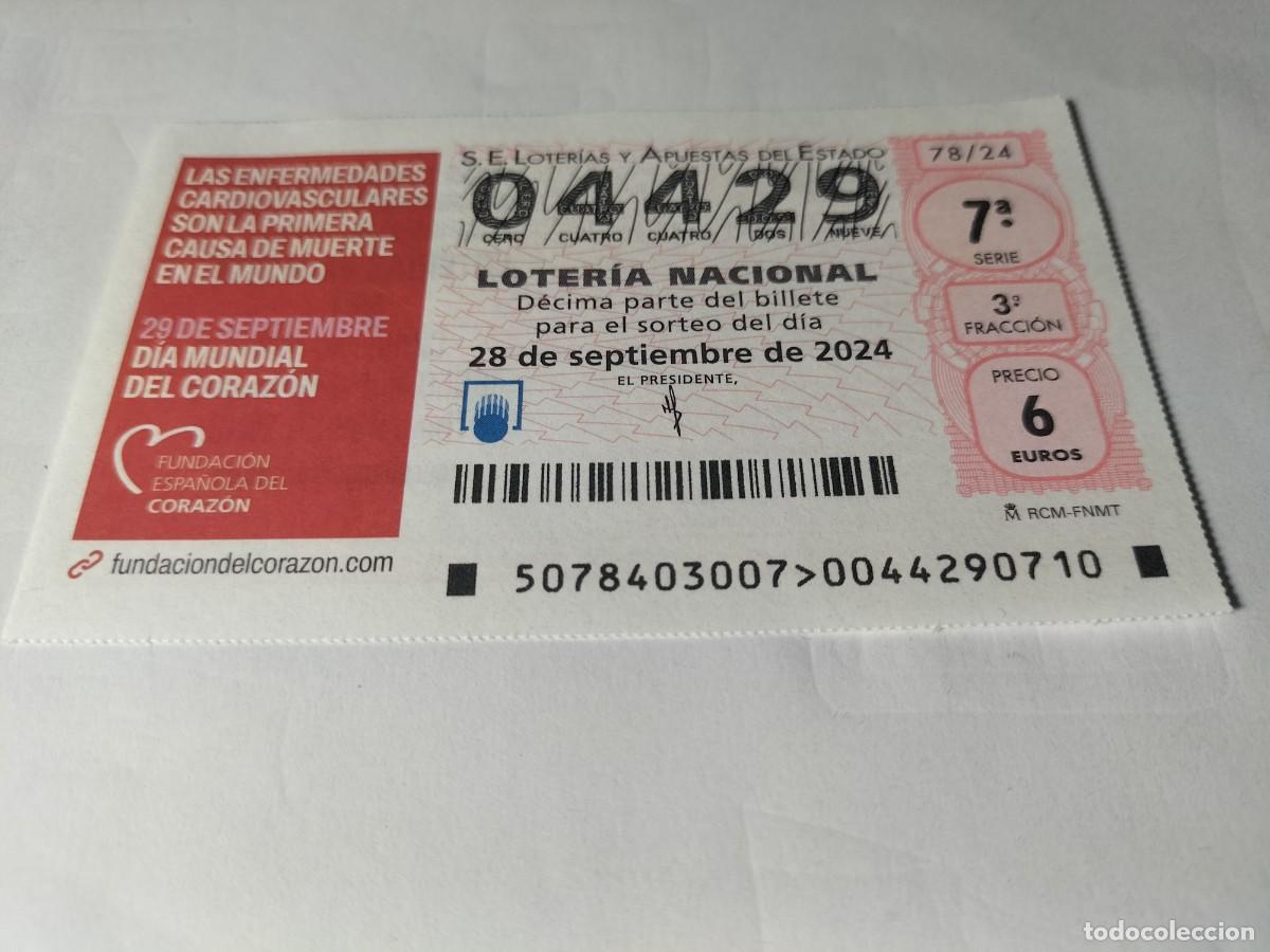 Nationale spanische Lotterie: 1 D&Eacute;CIMO LOTER&Iacute;A SABADO 28 SEPTIEMBRE 2024 78/24 DIA MUNDIAL CORAZON ENFERMEDADES CARDIOVASCULARES