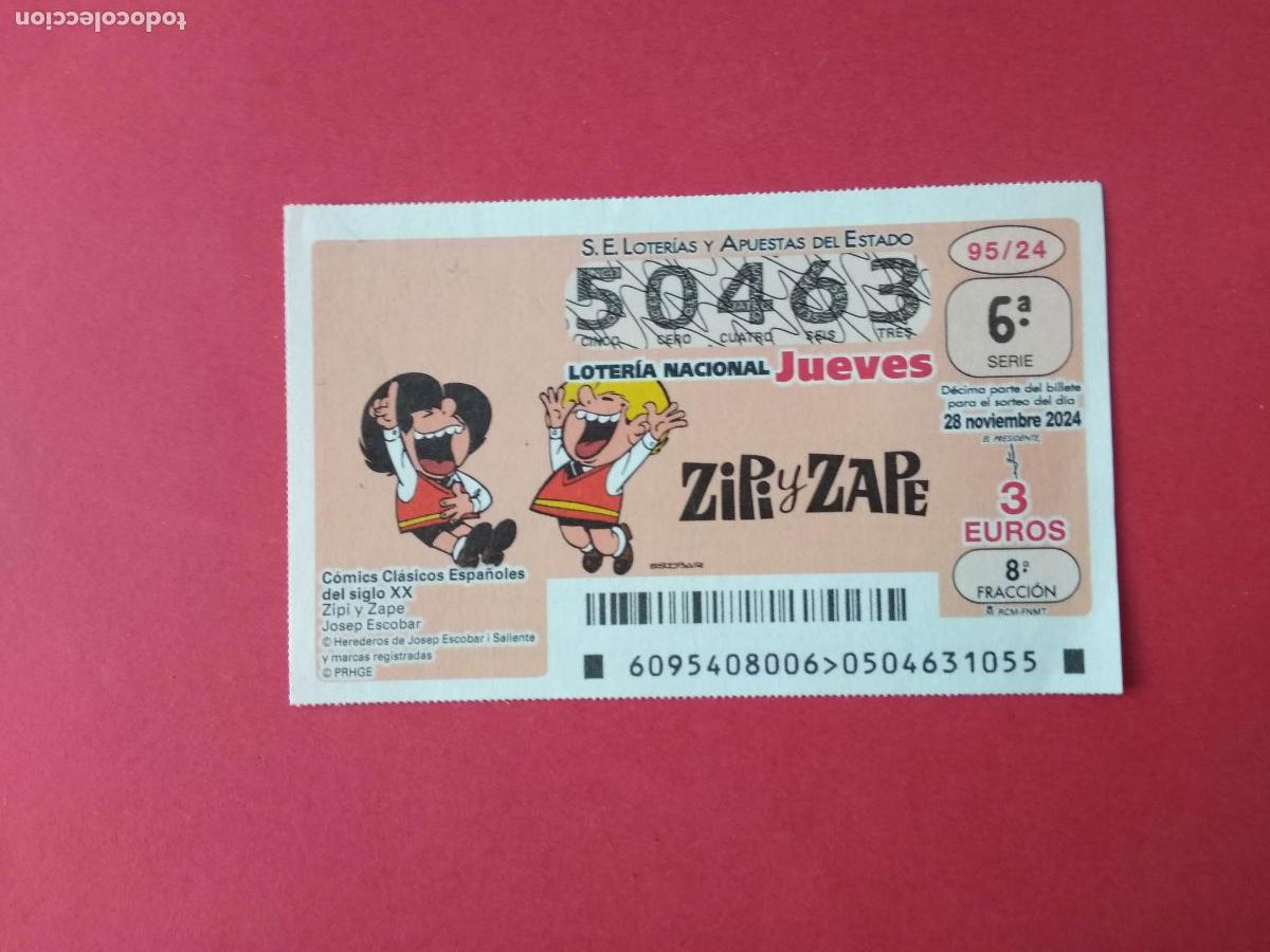 Loter&iacute;a Nacional: DECIMO DE LOTERIA NACIONAL JUEVES COMICS CLASICOS ESPA&Ntilde;OLES A&Ntilde;O 2024 SORTEO N&ordm; 95 ZIPI Y ZAPE