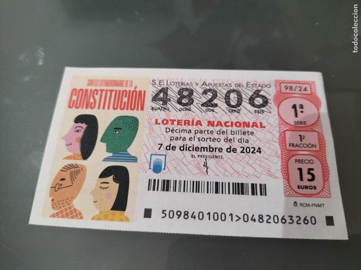 Loterie Nationale: 1 DECIMO LOTER&Iacute;A SABADO 7 DICIEMBRE 2024 - 98/24 SORTEO EXTRAORDINARIO DE LA CONSTITUCI&Oacute;N ESPA&Ntilde;OLA