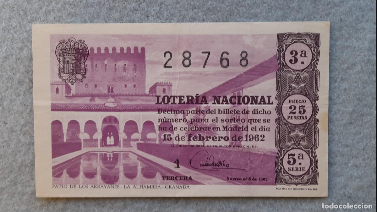 Loter&iacute;a nacional: D&eacute;cimo. Sorteo n&ordm; 5 de 1962. - Foto 1