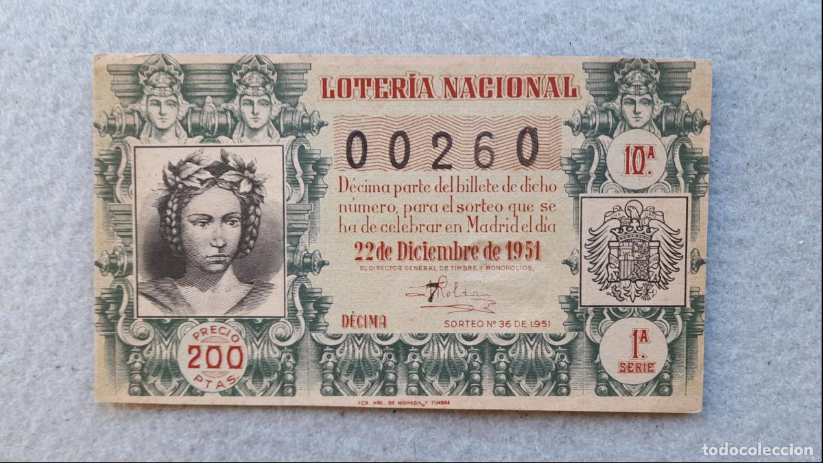 Loter&iacute;a nacional: D&eacute;cimo. Sorteo n&ordm; 36 de 1951. - Foto 1