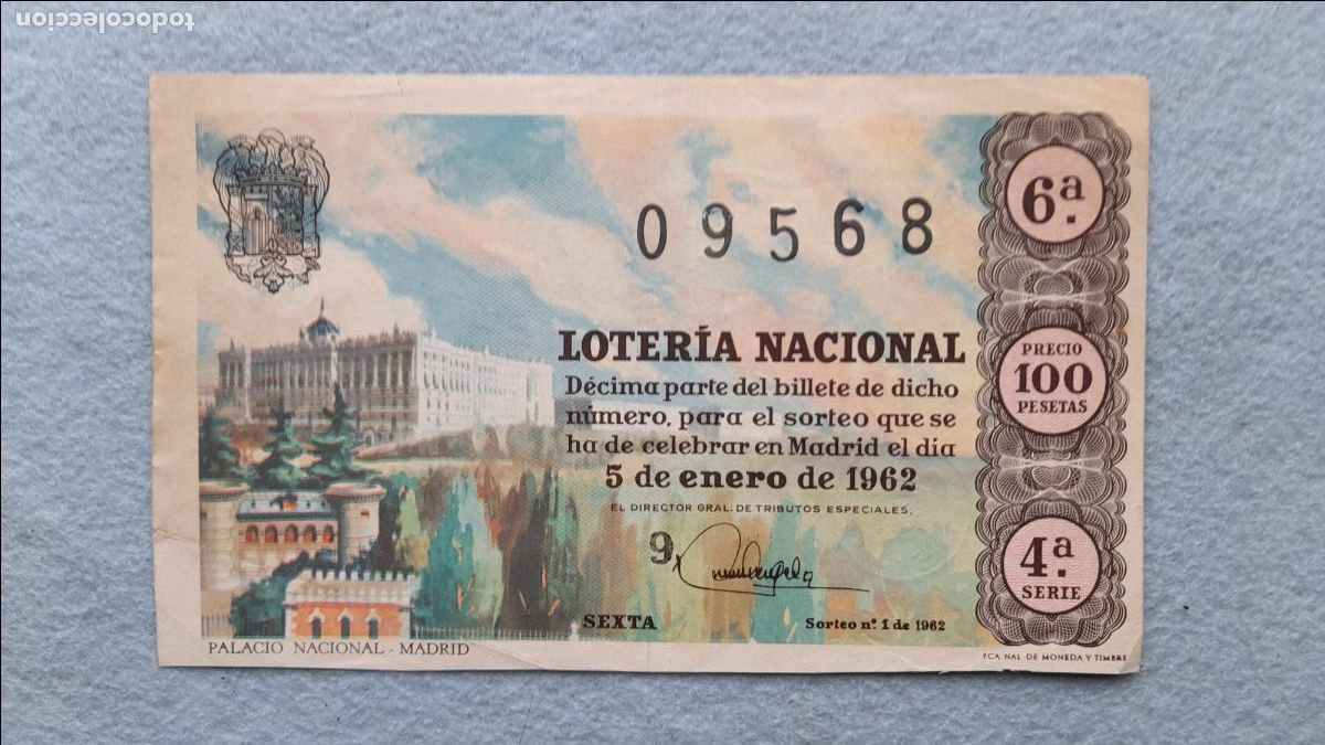 Loter&iacute;a nacional: D&eacute;cimo. Sorteo n&ordm; 1 de 1962. - Foto 1