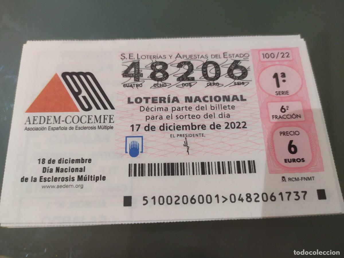 Loterie Nationale: 1 DECIMO LOTERIA SABADO - 17 DICIEMBRE 2022 - 100/22 - DIA DE LA ESCLEROSIS MULTIPLE