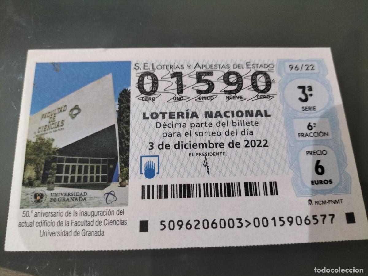 Loterie Nationale: 1 DECIMO LOTERIA SABADO 3 DICIEMBRE 2022 - 96/22 - GRANADA 50 ANIV FACULTAD DE CIENCIAS UNIVERSIDAD