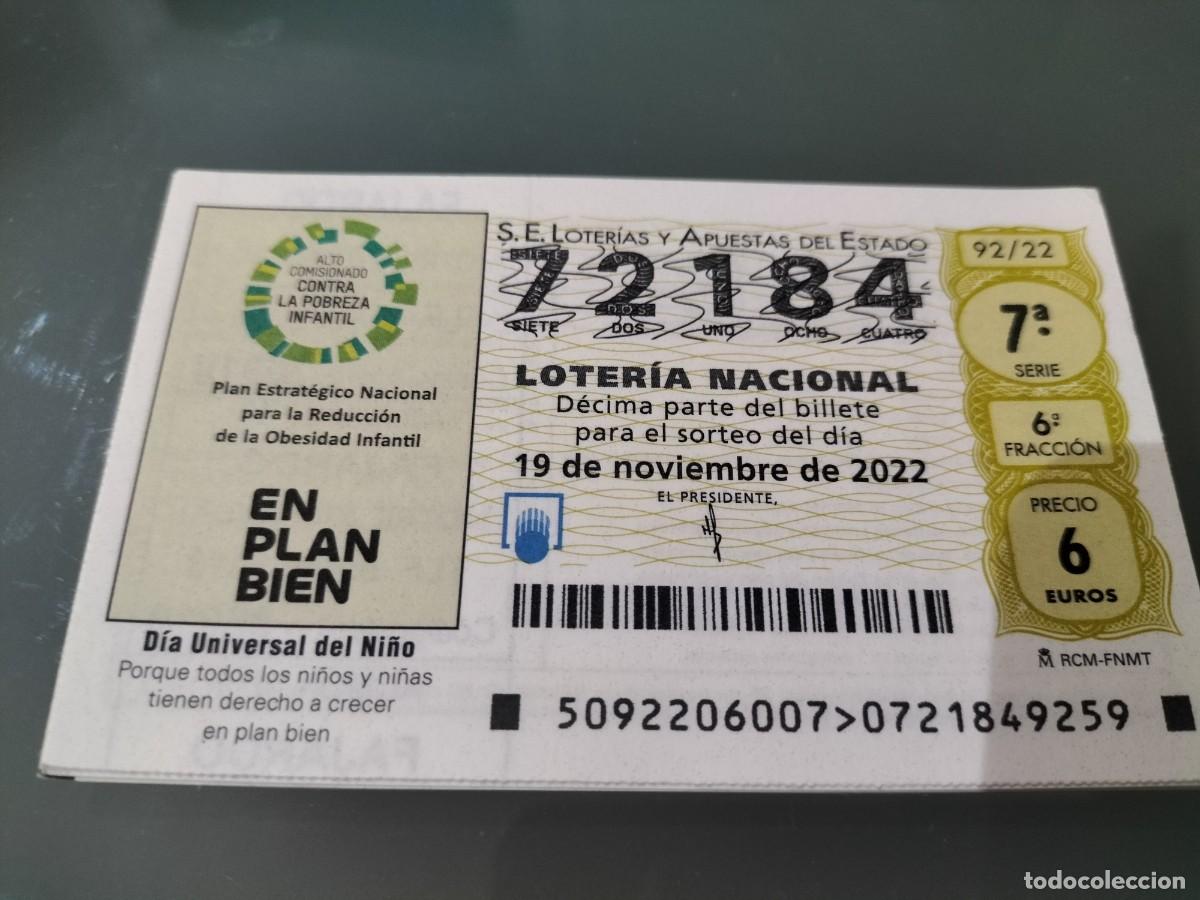 Loterie Nationale: 1 DECIMO LOTERIA SABADO - 19 NOVIEMBRE 2022 - 92/22 - DIA UNIVERSAL DEL NI&Ntilde;O