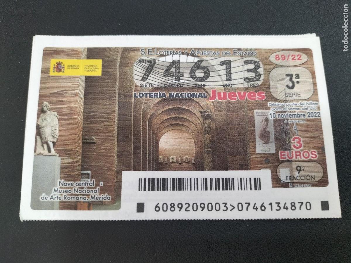 Loterie Nationale: 1 DECIMO LOTERIA JUEVES - 10 NOVIEMBRE 2022 - 89/22 - MERIDA ( MUSEO NACIONAL ARTE ROMANO