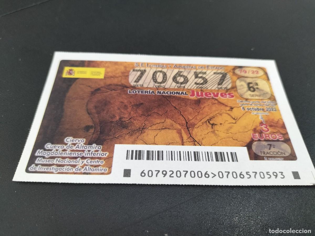 Nationale spanische Lotterie: 1 DECIMO LOTERIA JUEVES 6 OCTUBRE 2022 79/22 CIERVO CUEVA DE ALTAMIRA - PINTURAS RUPESTRES CANTABRIA