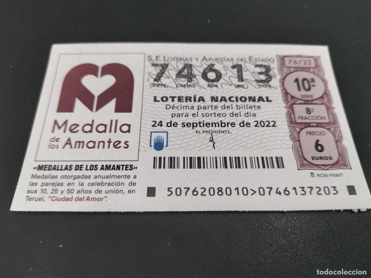 Nationale spanische Lotterie: 1 DECIMO LOTERIA SABADO 24 SEPTIEMBRE 2022 76/22 - TERUEL ( MEDALLAS DE LOS AMANTES -CIUDAD DEL AMOR
