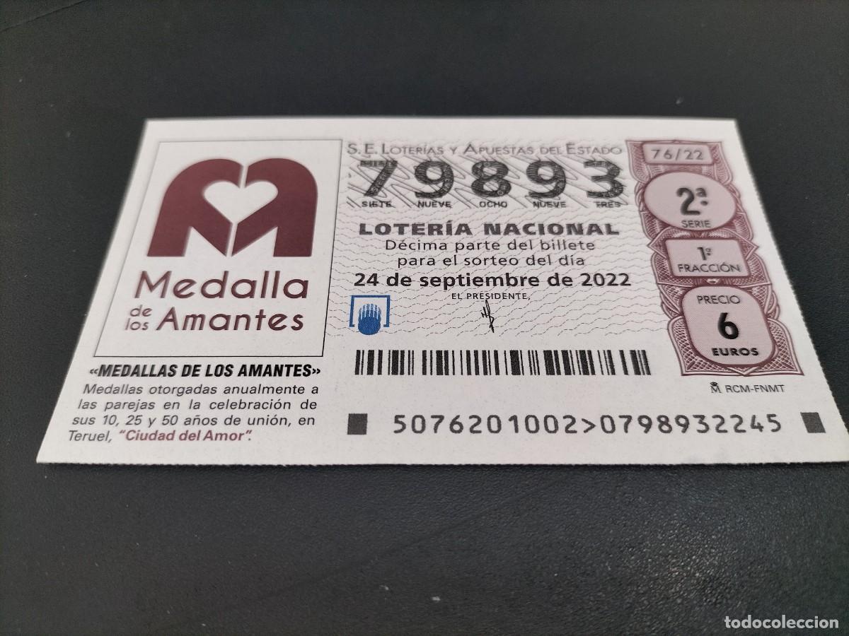 Nationale spanische Lotterie: 1 DECIMO LOTERIA SABADO 24 SEPTIEMBRE 2022 76/22 - TERUEL ( MEDALLAS DE LOS AMANTES -CIUDAD DEL AMOR