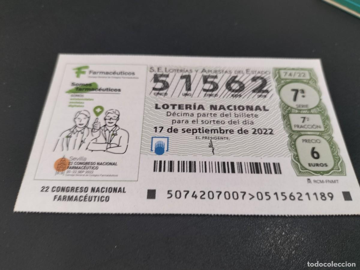 Nationale spanische Lotterie: 1 DECIMO LOTERIA SABADO 17 SEPTIEMBRE 2022 - 74/22 - FARMACIA - 22 CONGRESO NACIONAL FARMACEUTICO