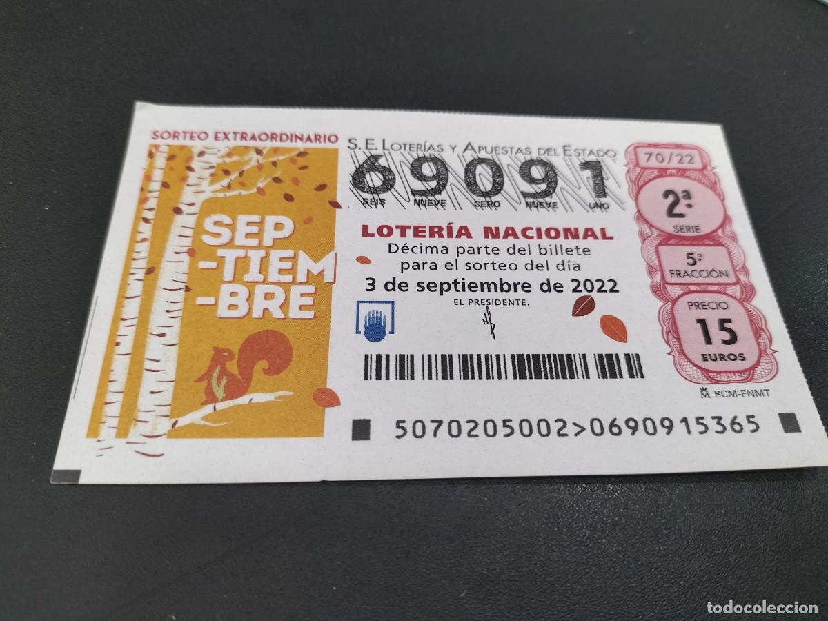 Nationale spanische Lotterie: 1 DECIMO LOTERIA SABADO 3 SEPTIEMBRE 2022 - 70/22 - SORTEO EXTRAORDINARIO DE SEPTIEMBRE