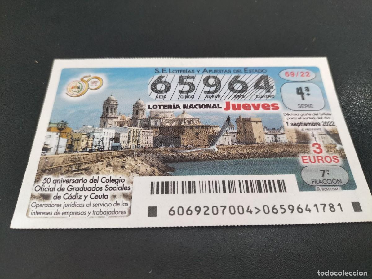 Nationale spanische Lotterie: 1 DECIMO LOTERIA JUEVES 1 SEPTIEMBRE 2022 - 69/22 - CADIZ 50 ANIV COLEGIO OFICIAL GRADUADOS SOCIALES