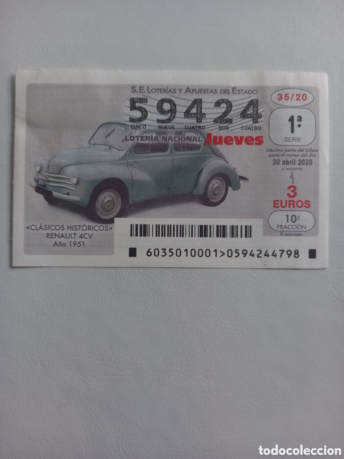 Loter&iacute;a Nacional: LOTER&Iacute;A 30 ABRIL 2020 - CL&Aacute;SICOS HIST&Oacute;RICOS. RENAULT 4CV. A&Ntilde;O 1951