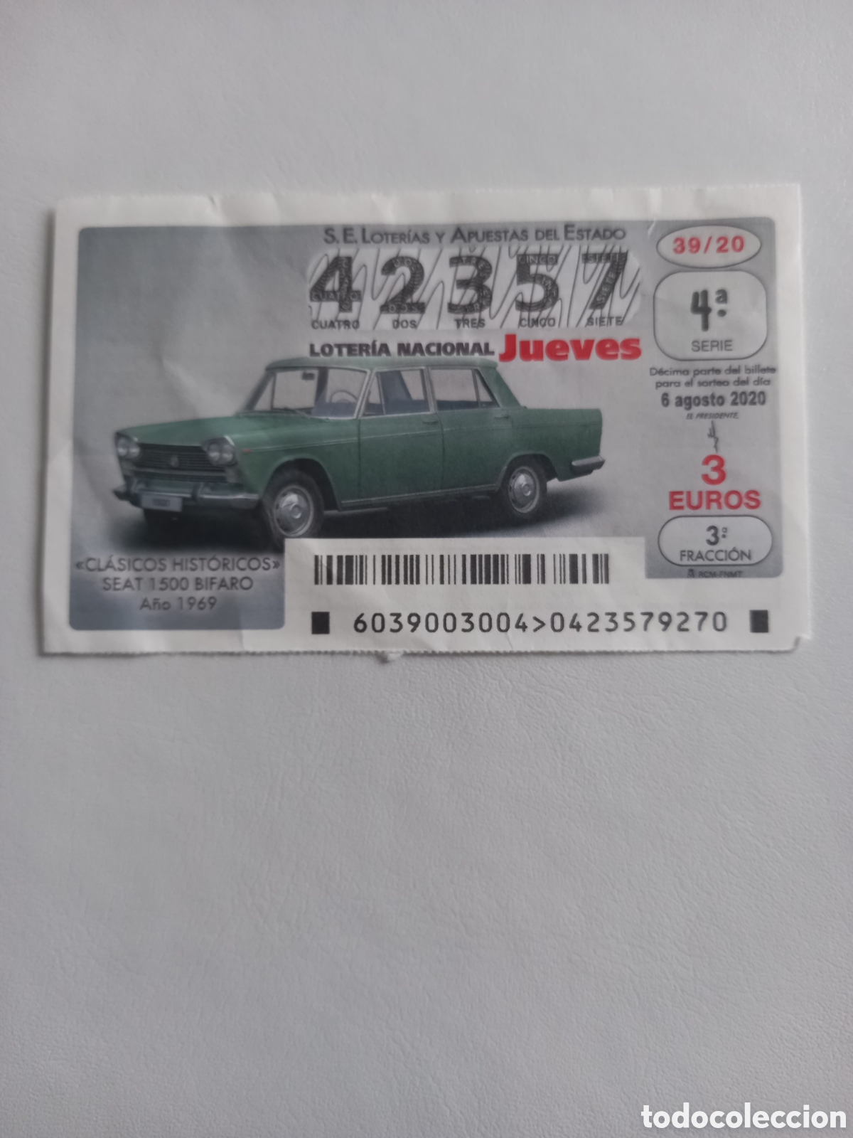 National Spanish Lottery: LOTER&Iacute;A 6 AGOSTO 2020 - CL&Aacute;SICOS HIST&Oacute;RICOS. SEAT 1500 BIFARO. A&Ntilde;O 1969