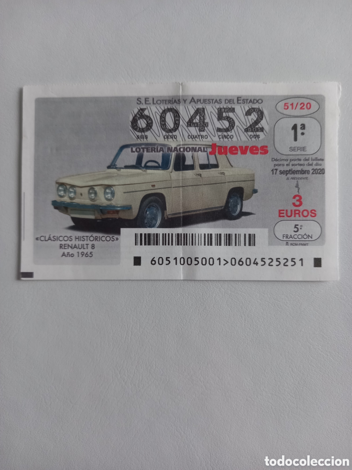 Loter&iacute;a Nacional: LOTER&Iacute;A 17 SEPTIEMBRE 2020 - CL&Aacute;SICOS HIST&Oacute;RICOS. RENAULT 8. A&Ntilde;O 1965