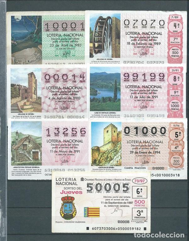 National Spanish Lottery: Siete billetes de loter&iacute;a nacional entre 1983 y 1997, capic&uacute;as y n&uacute;meros infrecuentes: