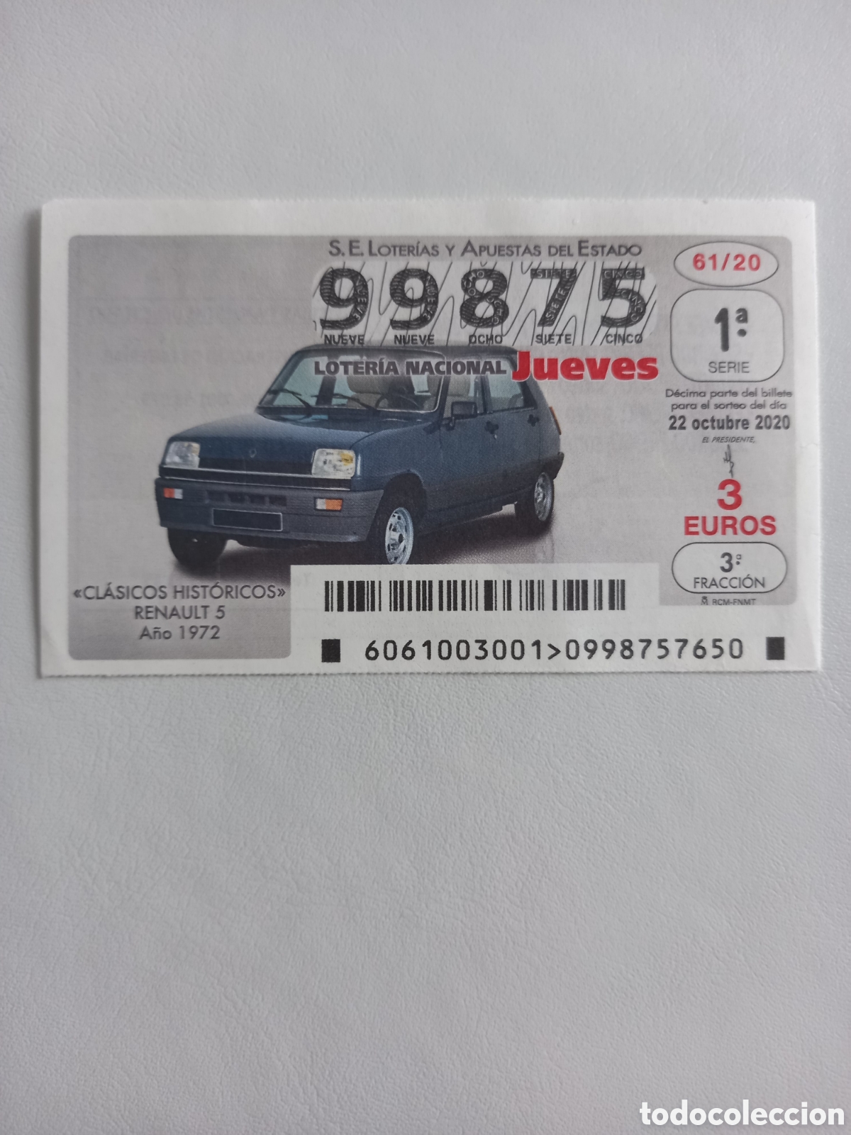 Loter&iacute;a Nacional: LOTER&Iacute;A 22 OCTUBRE 2020 - CL&Aacute;SICOS HIST&Oacute;RICOS. RENAULT 5. A&Ntilde;O 1972