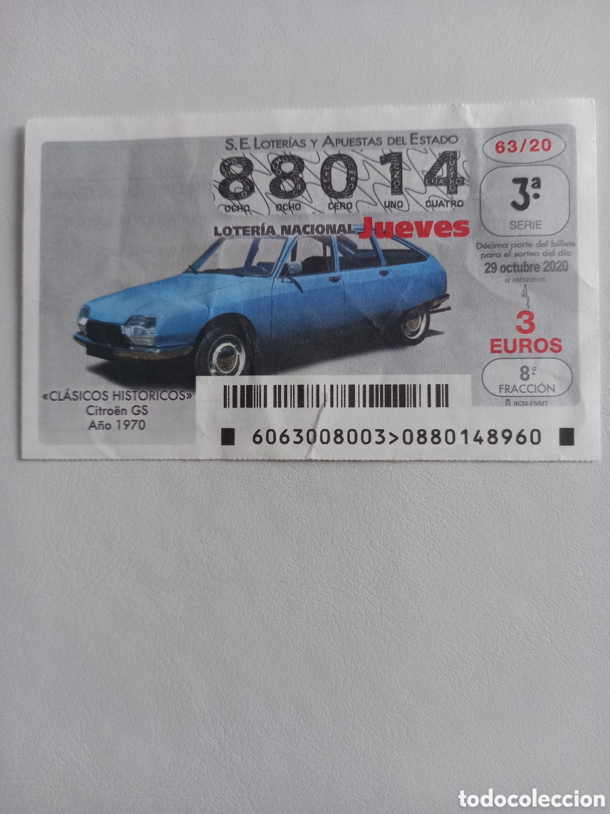 Loter&iacute;a Nacional: LOTER&Iacute;A 29 OCTUBRE 2020 - CL&Aacute;SICOS HIST&Oacute;RICOS. CITRO&Euml;N GS. A&Ntilde;O 1970