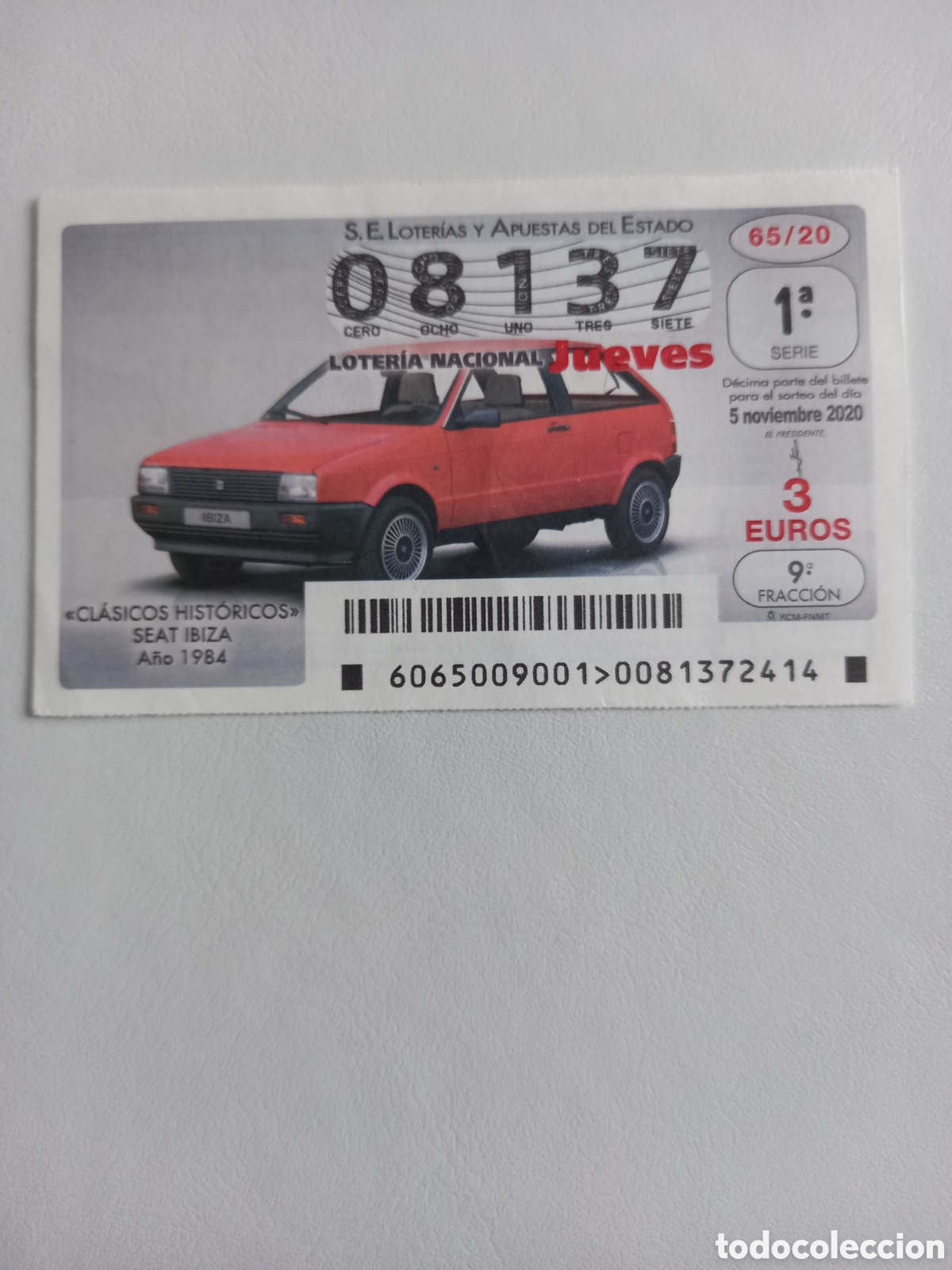 National Spanish Lottery: LOTER&Iacute;A 5 NOVIEMBRE 2020 - CL&Aacute;SICOS HIST&Oacute;RICOS. SEAT IBIZA. A&Ntilde;O 1984