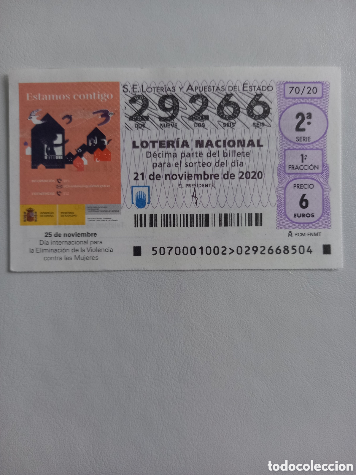 National Spanish Lottery: LOTER&Iacute;A 21 NOVIEMBRE 2020 - D&Iacute;A INTERNACIONAL PARA LA ELIMINACI&Oacute;N DE LA VIOLENCIA CONTRA LAS MUJERES