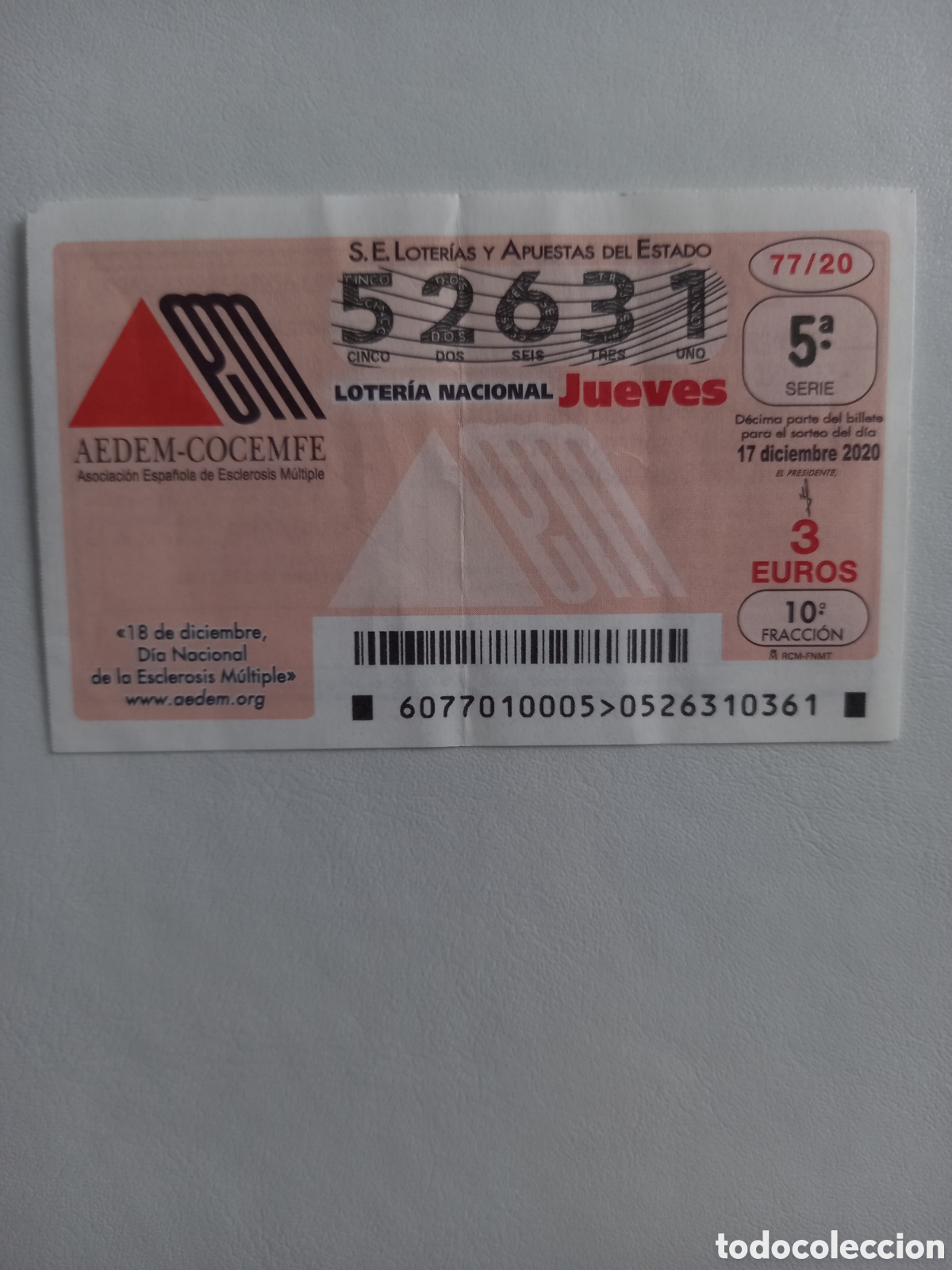 National Spanish Lottery: LOTER&Iacute;A 17 DICIEMBRE 2020 - ASOCIACI&Oacute;N ESPA&Ntilde;OLA DE ESCLEROSIS M&Uacute;LTIPLE. AEDEM - COCEMFE