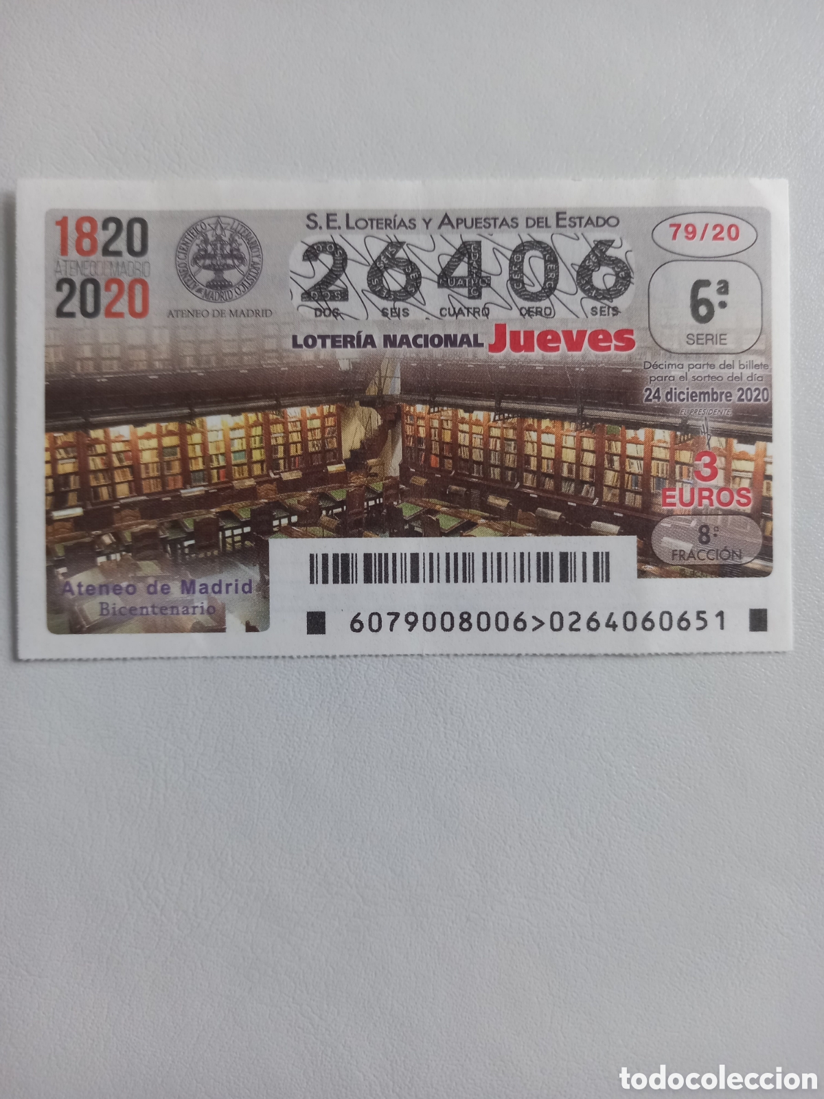 National Spanish Lottery: LOTER&Iacute;A 14 DICIEMBRE 2020 - BICENTENARIO ATENEO DE MADRID