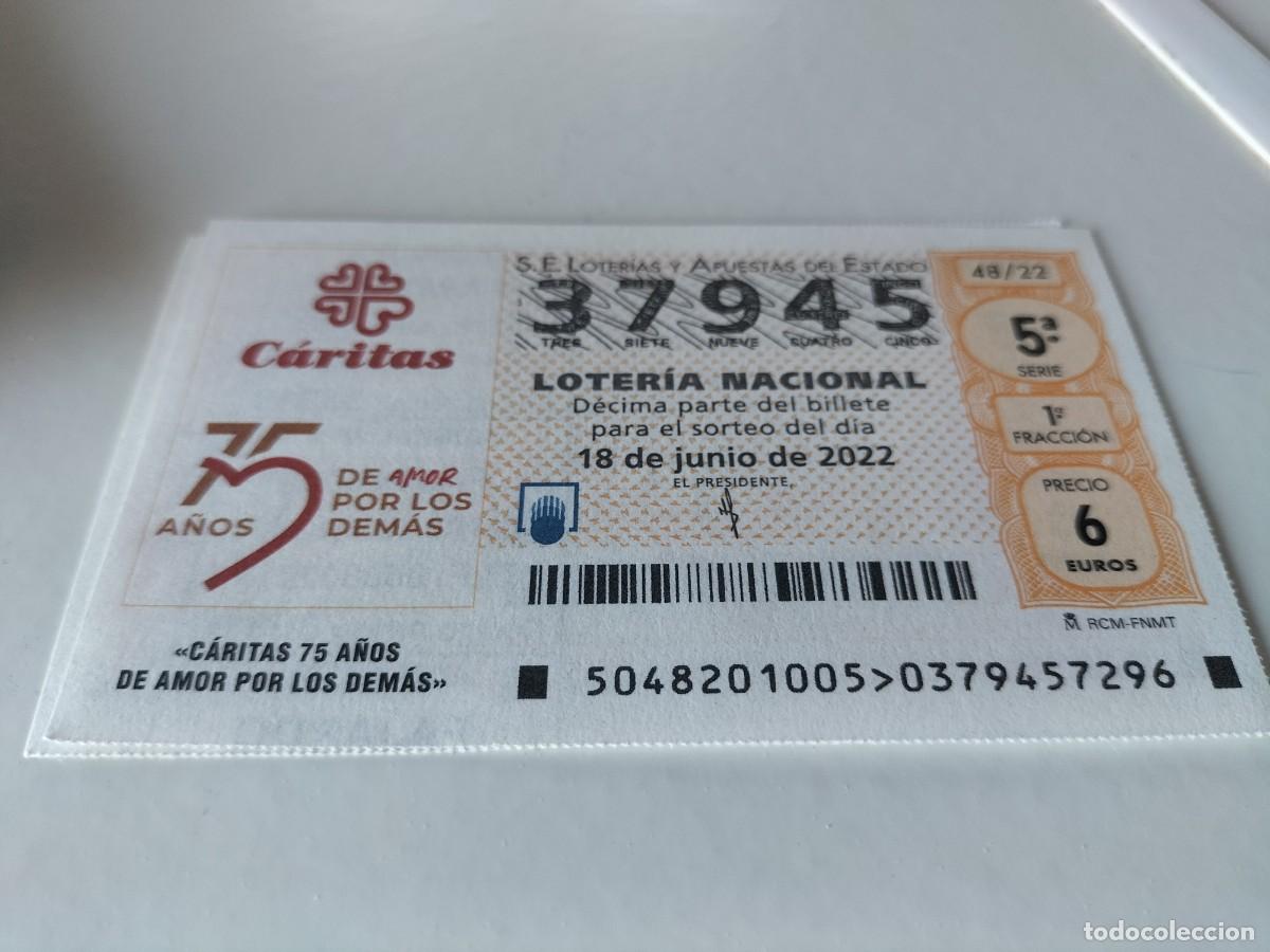 Nationale spanische Lotterie: 1 DECIMO LOTERIA SABADO 18 JUNIO 2022 - 48/22 - 75 ANIVERSARIO DE CARITAS AMOR POR LOS DEMAS