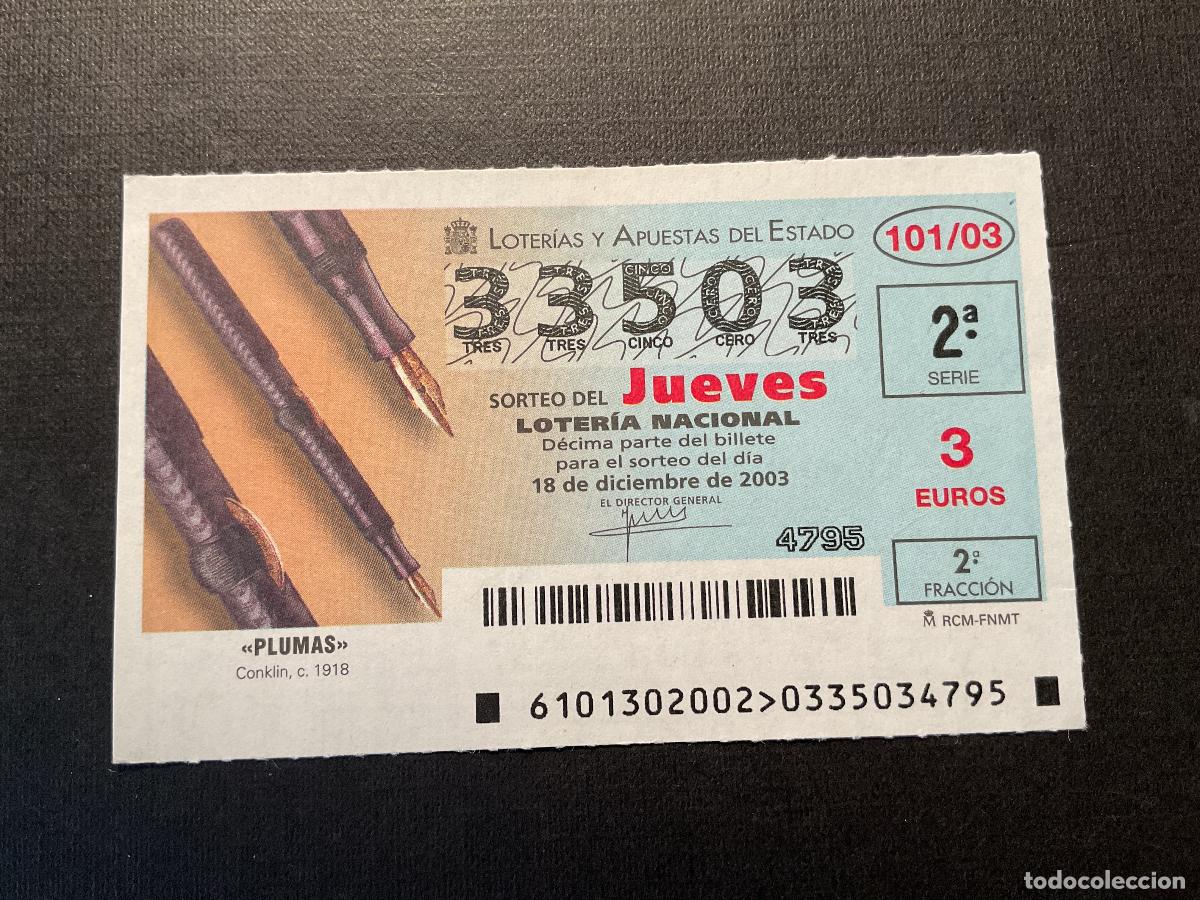 National Spanish Lottery: DECIMO LOTERIA JUEVES N&ordm; 33503 SORTEO 101 A&Ntilde;O 2003
