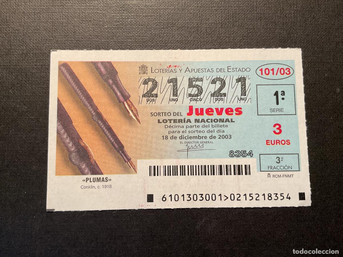 National Spanish Lottery: DECIMO LOTERIA JUEVES N&ordm; 21521 SORTEO 101 A&Ntilde;O 2003