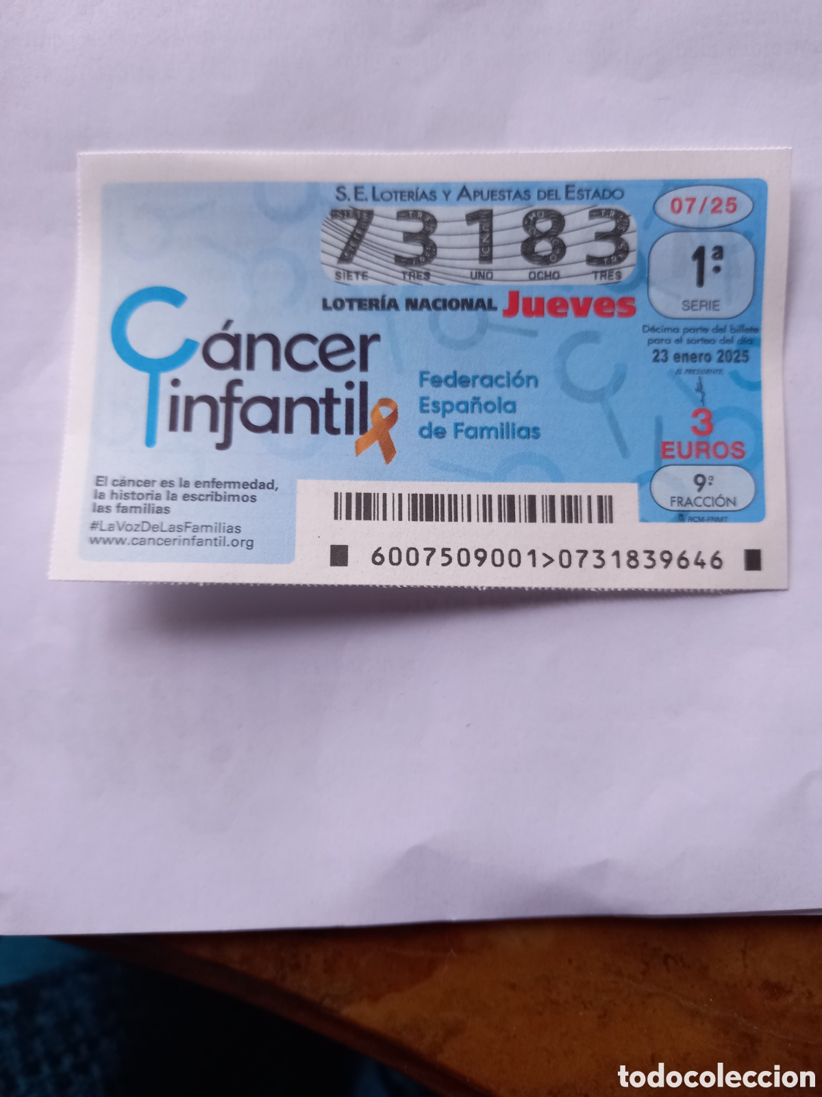 Nationale spanische Lotterie: LOTER&Iacute;A 23 ENERO 2025 - C&Aacute;NCER INFANTIL, FEDERACI&Oacute;N ESPA&Ntilde;OLA DE FAMILIAS