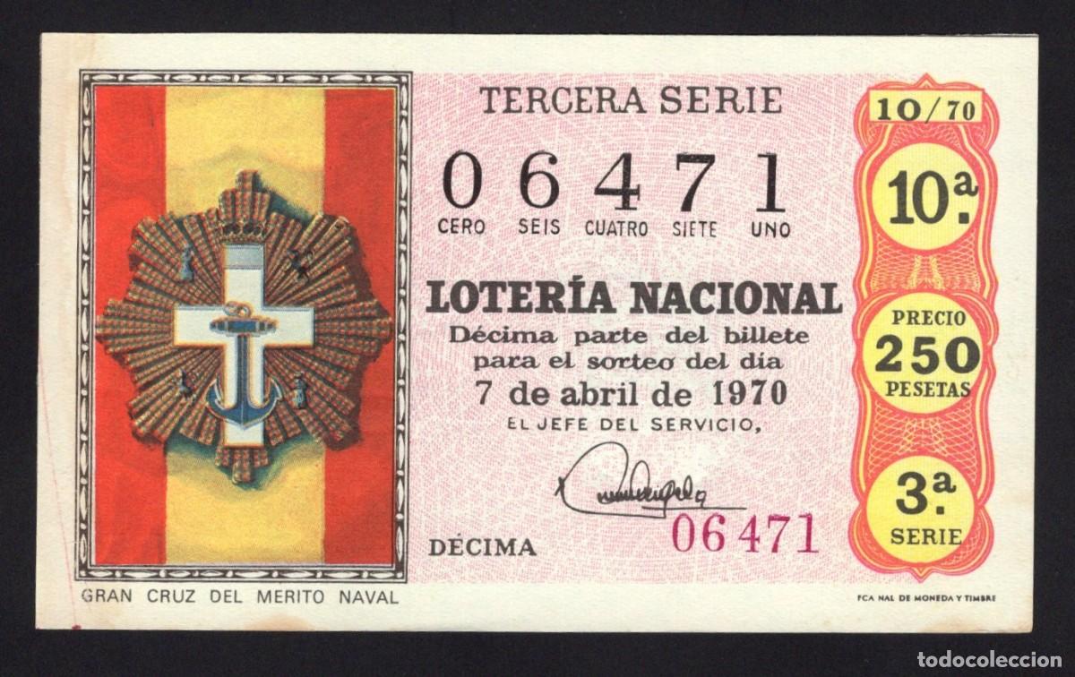 National Spanish Lottery: L. Nacional. Gran Cruz del Merito Naval. 7 Abril de 1970. Adm&oacute;n n&ordm; 8 Palma de Mallorca.