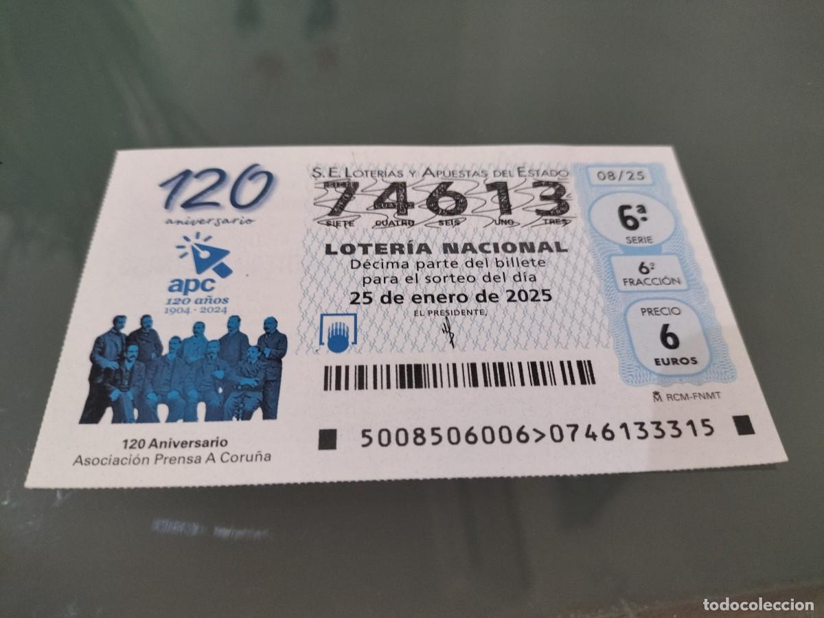 Loterie Nationale: 1 D&Eacute;CIMO LOTERIA SABADO 25 ENERO 2025 - 8/25 - ASOCIACION PRENSA PERIODISTAS A CORU&Ntilde;A - 120 ANIV