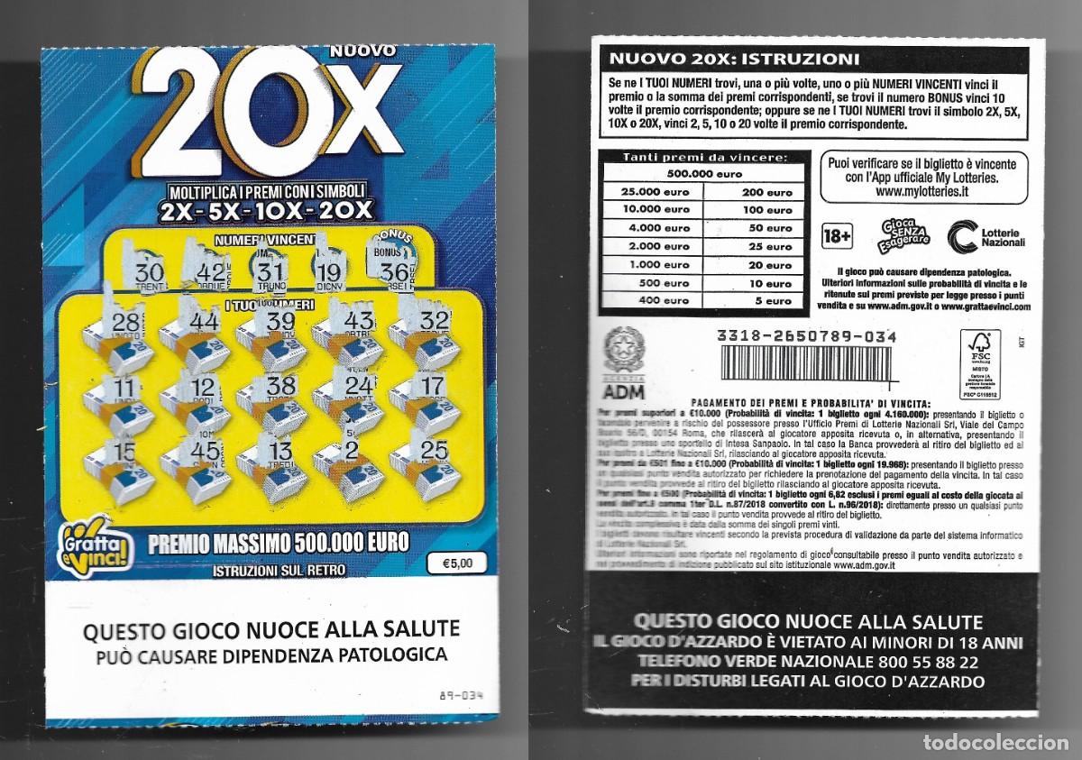 National Spanish Lottery: Gratta e Vinci - Nuovo 20X - Lotto 3318
