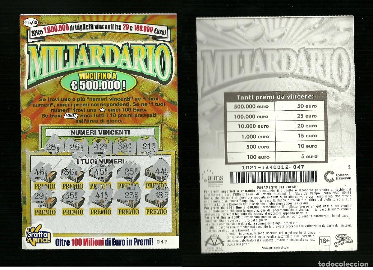 National Spanish Lottery: Gratta e Vinci - Miliardario - Lotto 1021