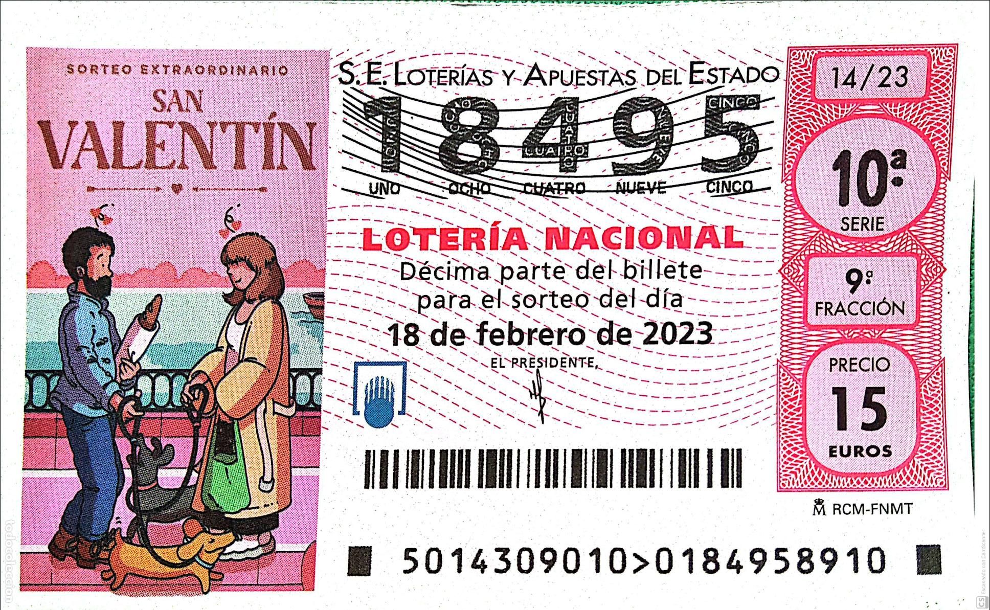 National Spanish Lottery: Espa&ntilde;a. Loter&iacute;a. 2023. Sorteo: 14 San Valent&iacute;n. Sorteo Extraordinario. Fecha: 18 febrero