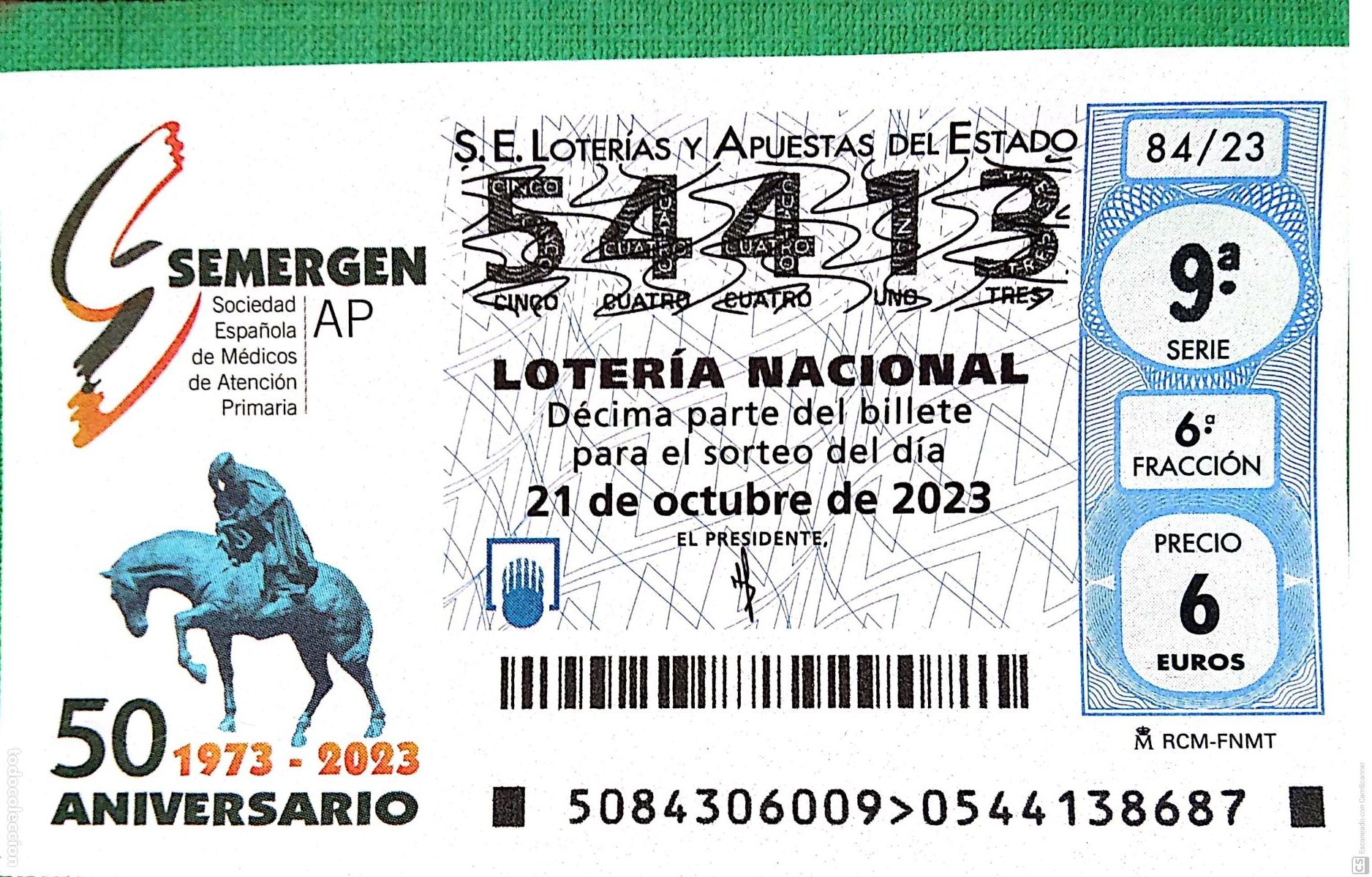 National Spanish Lottery: Espa&ntilde;a. Loter&iacute;a. 2023. Sorteo: 84 SEMERGEN Sociedad Espa&ntilde;ola de M&eacute;dicos de Atenci&oacute;n Primaria. Fecha: