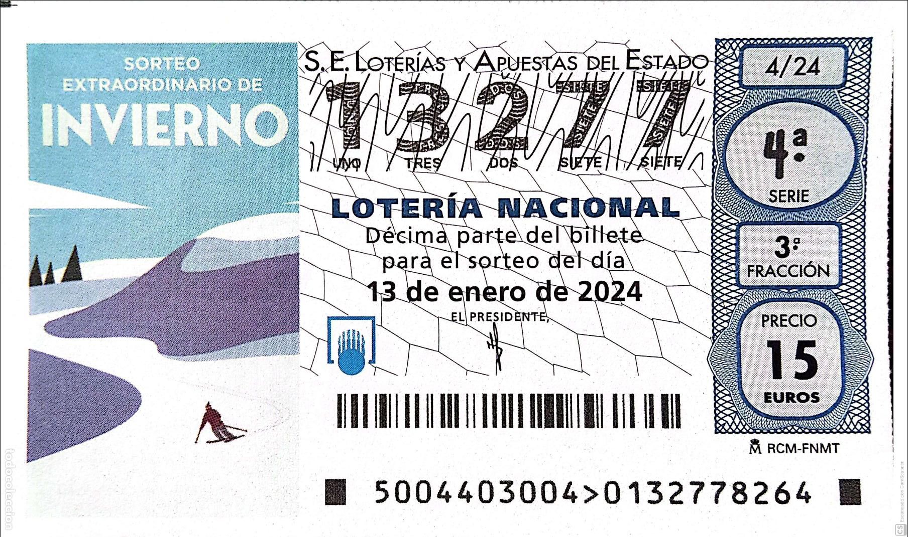 National Spanish Lottery: Espa&ntilde;a. Loter&iacute;a. 2024. Sorteo: 4 Sorteo Extraordinario de Invierno. Fecha: 13 enero