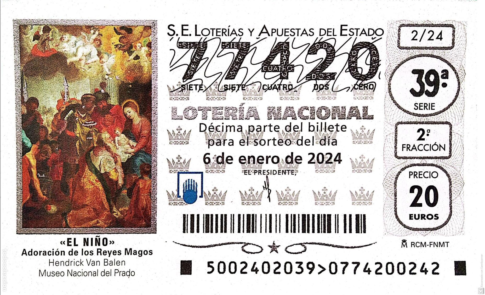 National Spanish Lottery: Espa&ntilde;a. Loter&iacute;a. 2024. Sorteo: 2 El Ni&ntilde;o. Adoraci&oacute;n de los Reyes Magos de Hendrick Van Balen. Fecha.